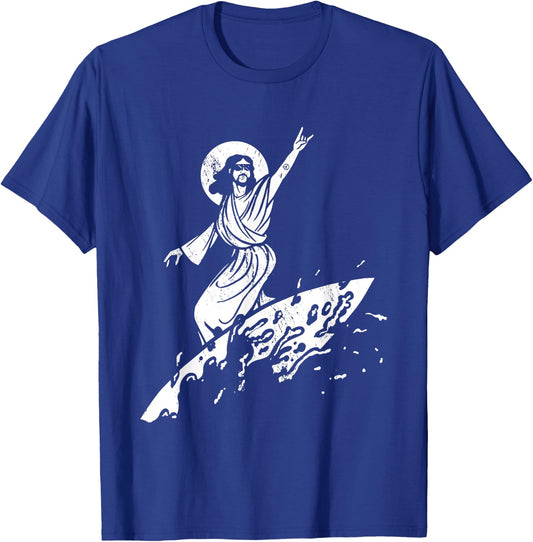 Surfer Jesus Christ Surfing Summer Surfboard Religious Women T-Shirt - T-Shirt | Royal
