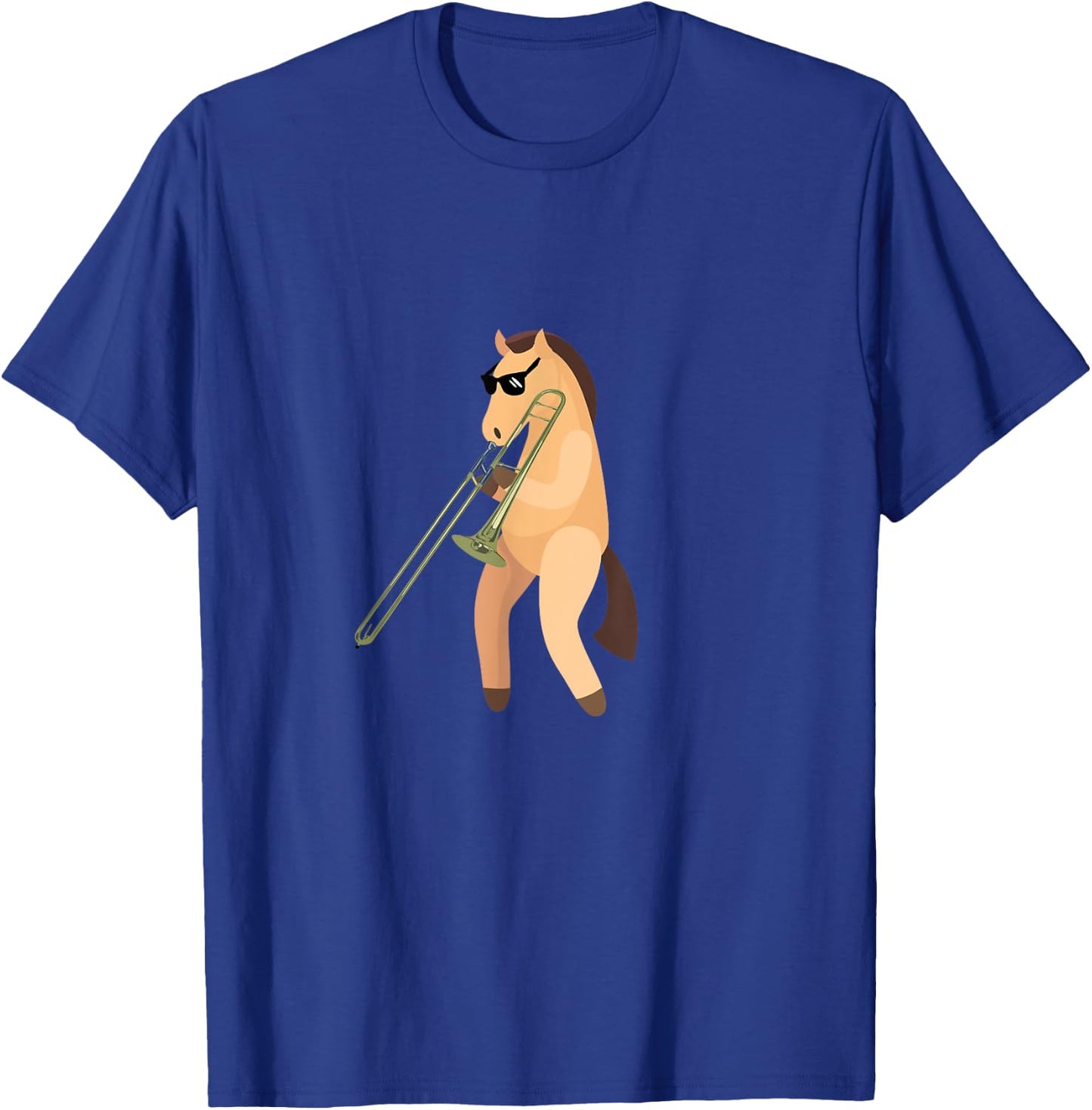 Funny Horse Wearing Sunglasses Playing Trombone T-Shirt - T-Shirt | Royal