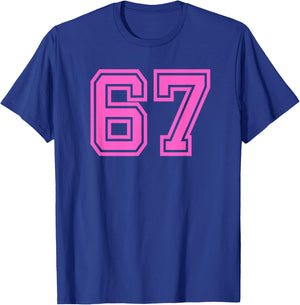 Pink Retro Sports Team Number #67 T-Shirt - T-Shirt | Royal