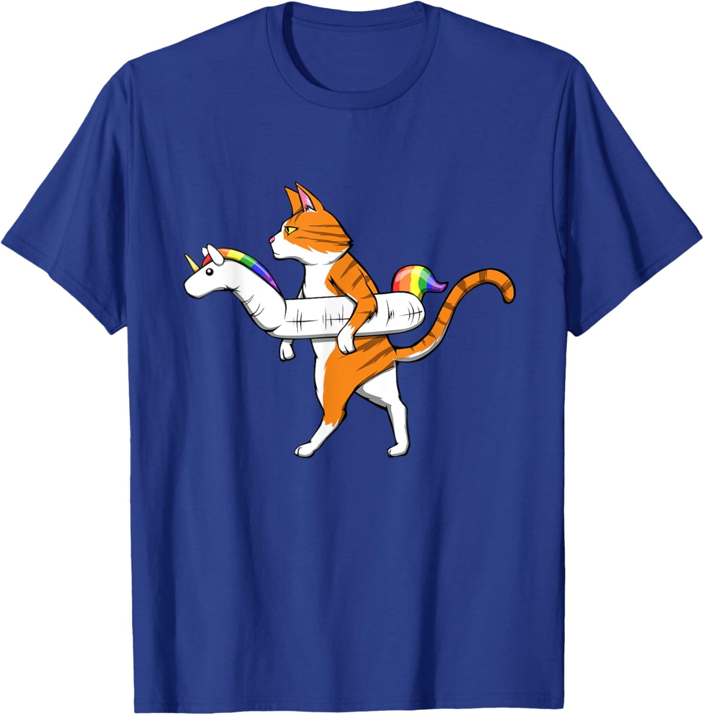 Funny Cat with Unicorn Swimming Ring Pool Cats T-Shirt - T-Shirt | Royal