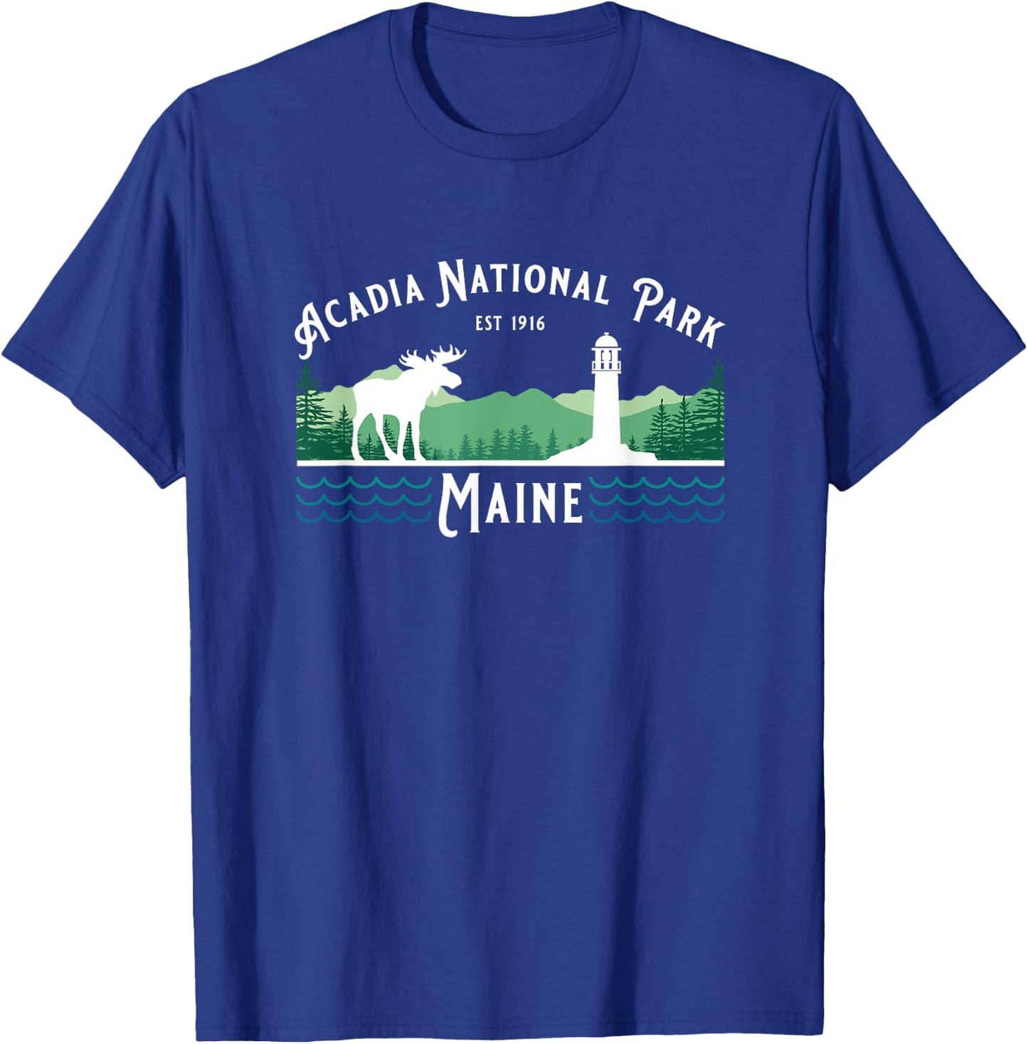 Acadia National Park Maine USA Lighthouse Moose Fishing T-Shirt - T-Shirt | Royal