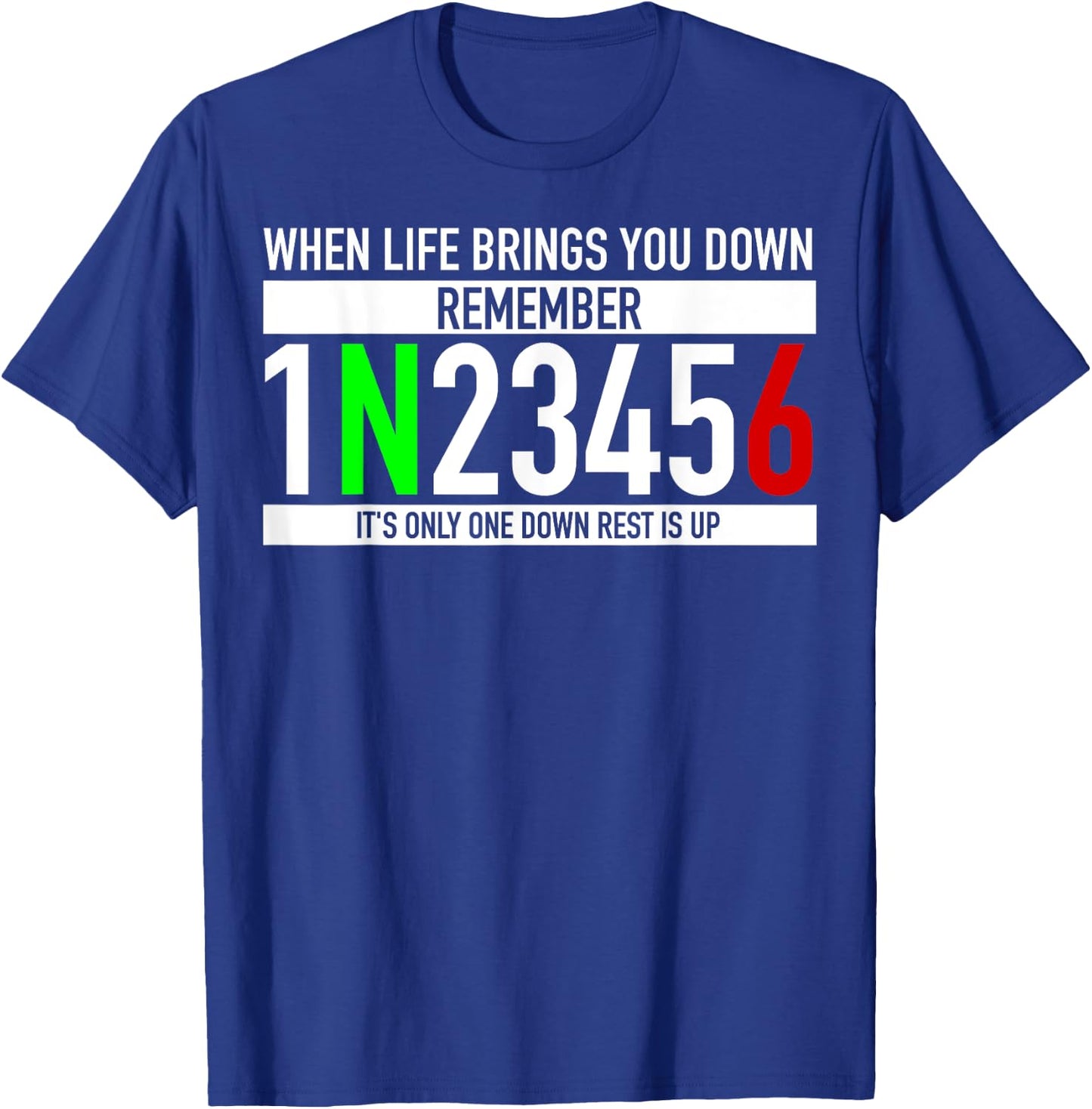 1N23456 Motorcycle Gear Shift Motorcyclist T-Shirt - T-Shirt | Royal