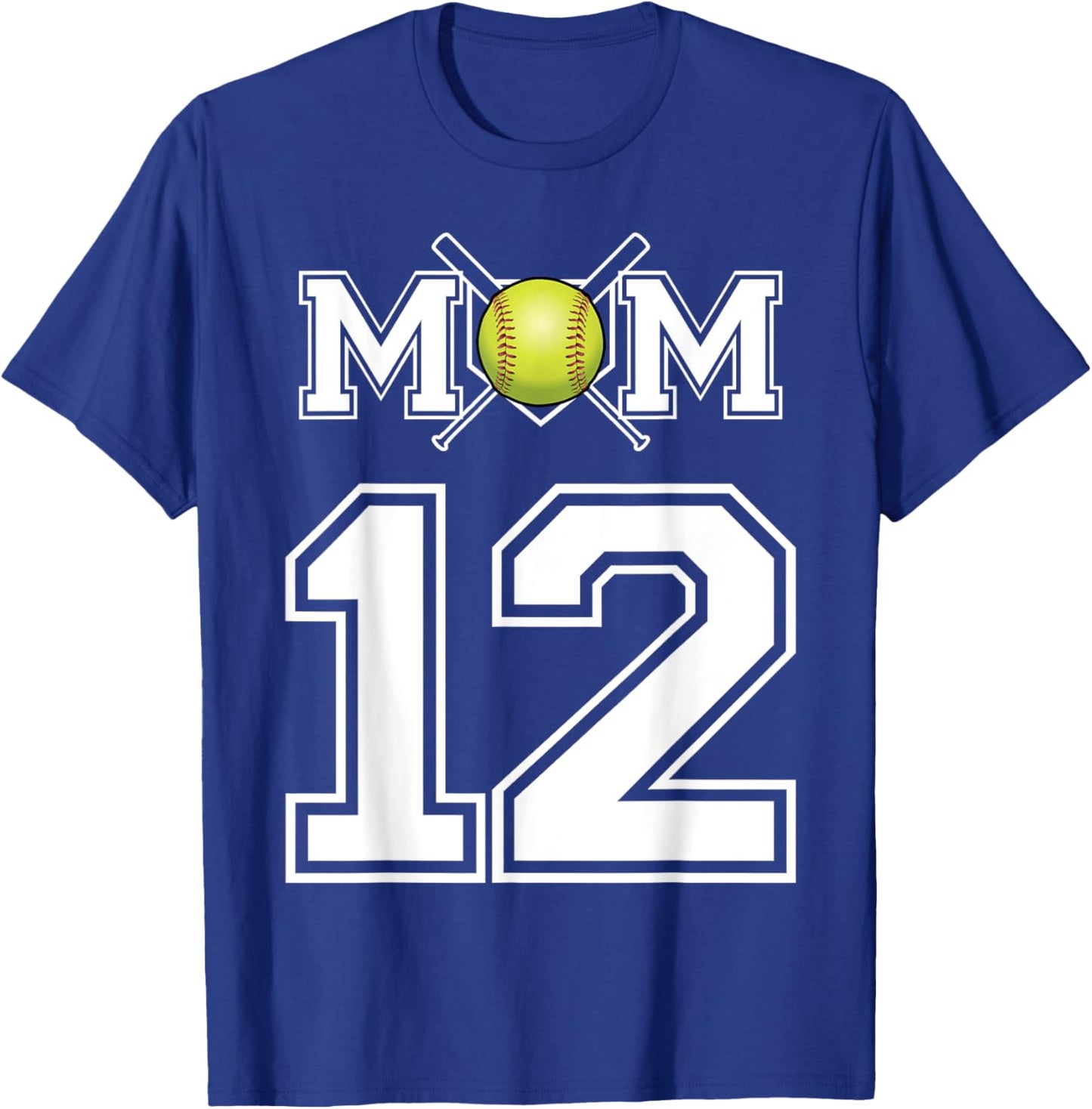 Number 12 Player Softball Mom Biggest Fan Wear T-Shirt - T-Shirt | Royal