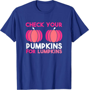 Check Your Pumpkins For Lumpkins. Breast Cancer Awareness. T-Shirt - T-Shirt | Royal