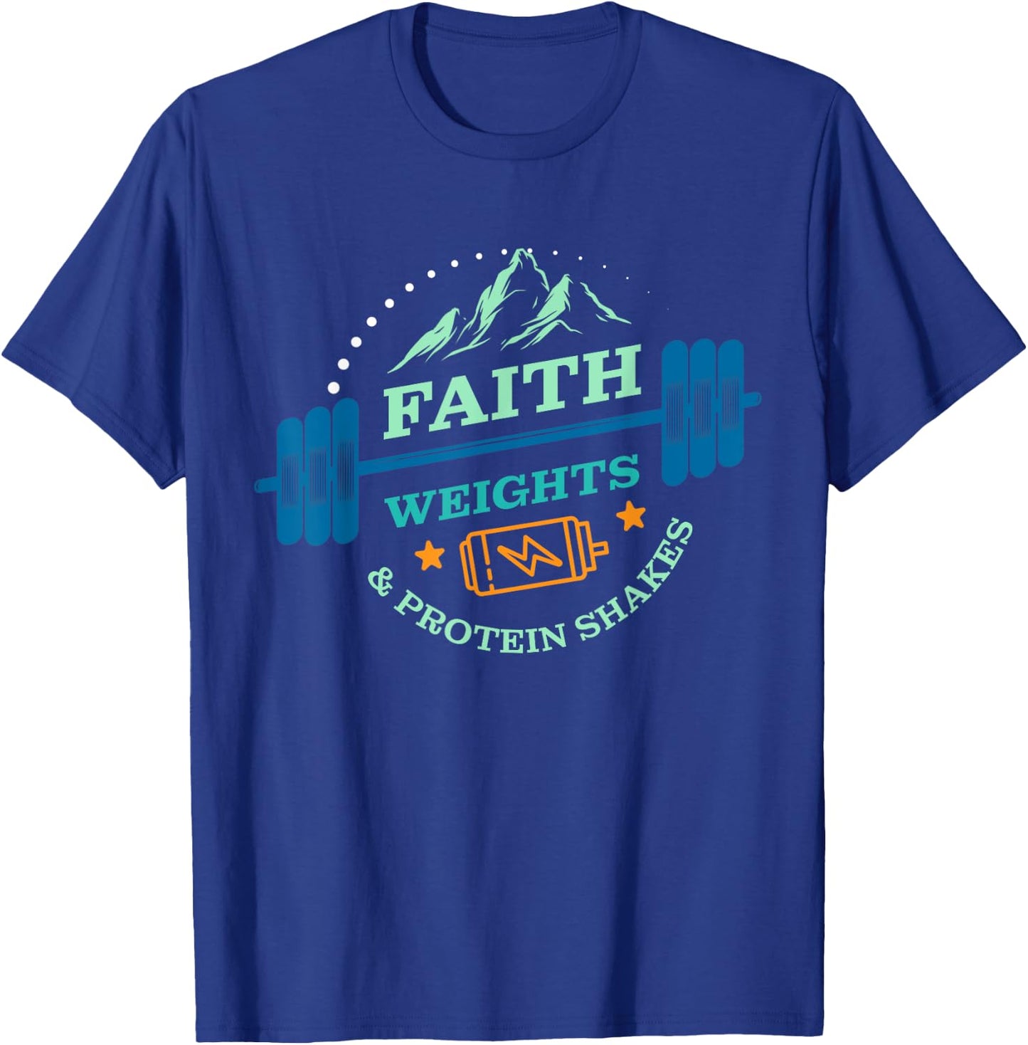Christian Gym for Faith Weights and Protein Shakes T-Shirt - T-Shirt | Royal