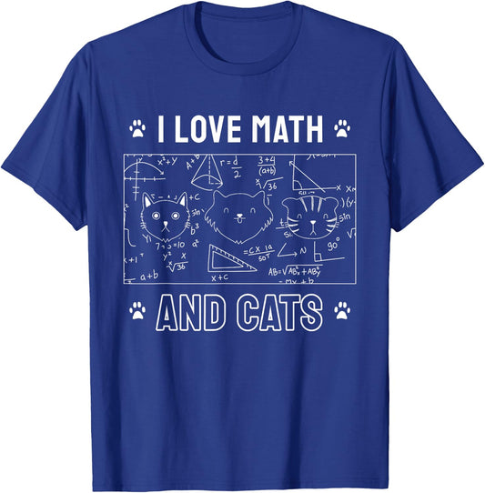 I Love Math And Cats Funny Cat Lover Math Teacher Men Women Kids T-Shirt - T-Shirt | Royal