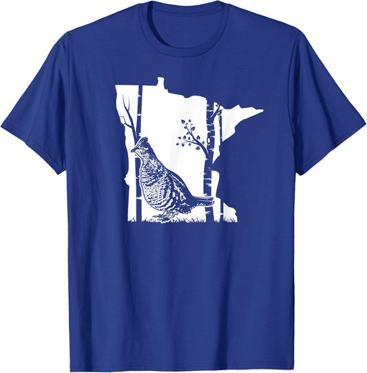 Hunting Partridge Grouse- Minnesota map Bird Hunter T-Shirt - T-Shirt | Royal