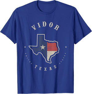 Vintage Vidor Texas State Flag Map Souvenir Gift T-Shirt - T-Shirt | Royal