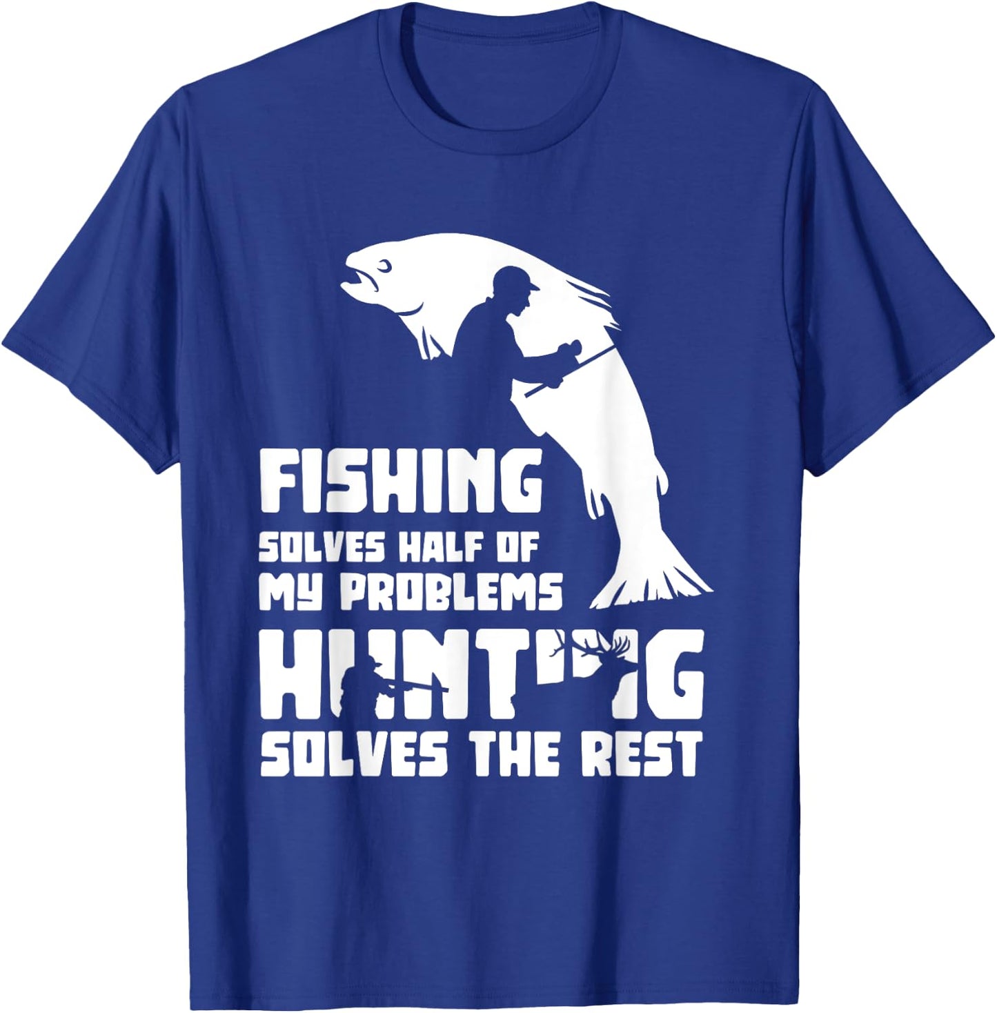 Funny Fishing & Hunting Fun Gifts Men's Black Modern Humorous Fishing Hunting Fisherman Hunter Fish Hunt Lovers T-Shirt - T-Shirt | Royal
