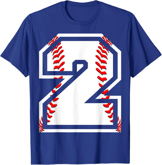 Kids 2nd Birthday Sports Gift - Number 2 Baseball Theme Gift T-Shirt - T-Shirt | Royal