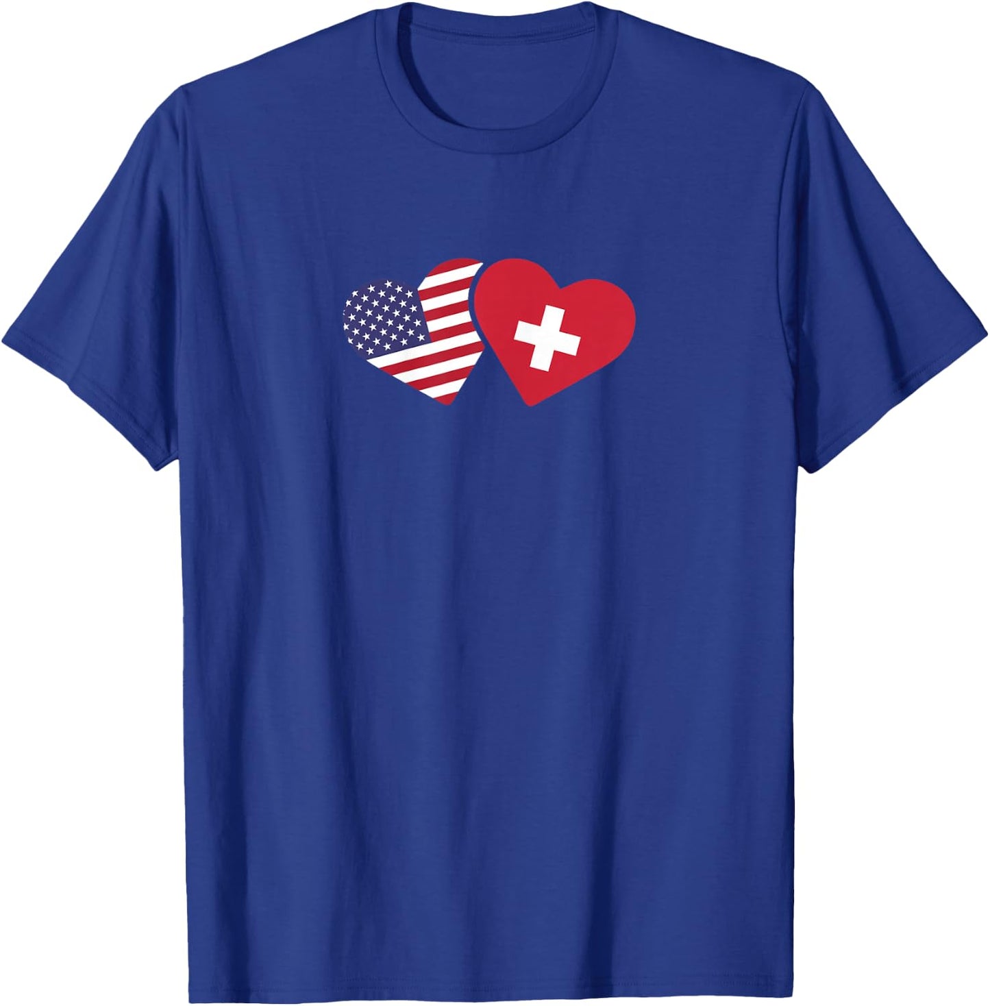 Switzerland USA Flag T Shirt Heart Swiss American Love T-Shirt - T-Shirt | Royal