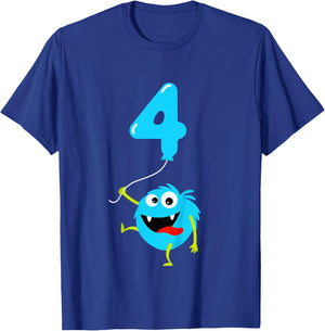 4th Birthday Cute Monster Gift Shirt For 4 Year Old Boys T-Shirt - T-Shirt | Royal