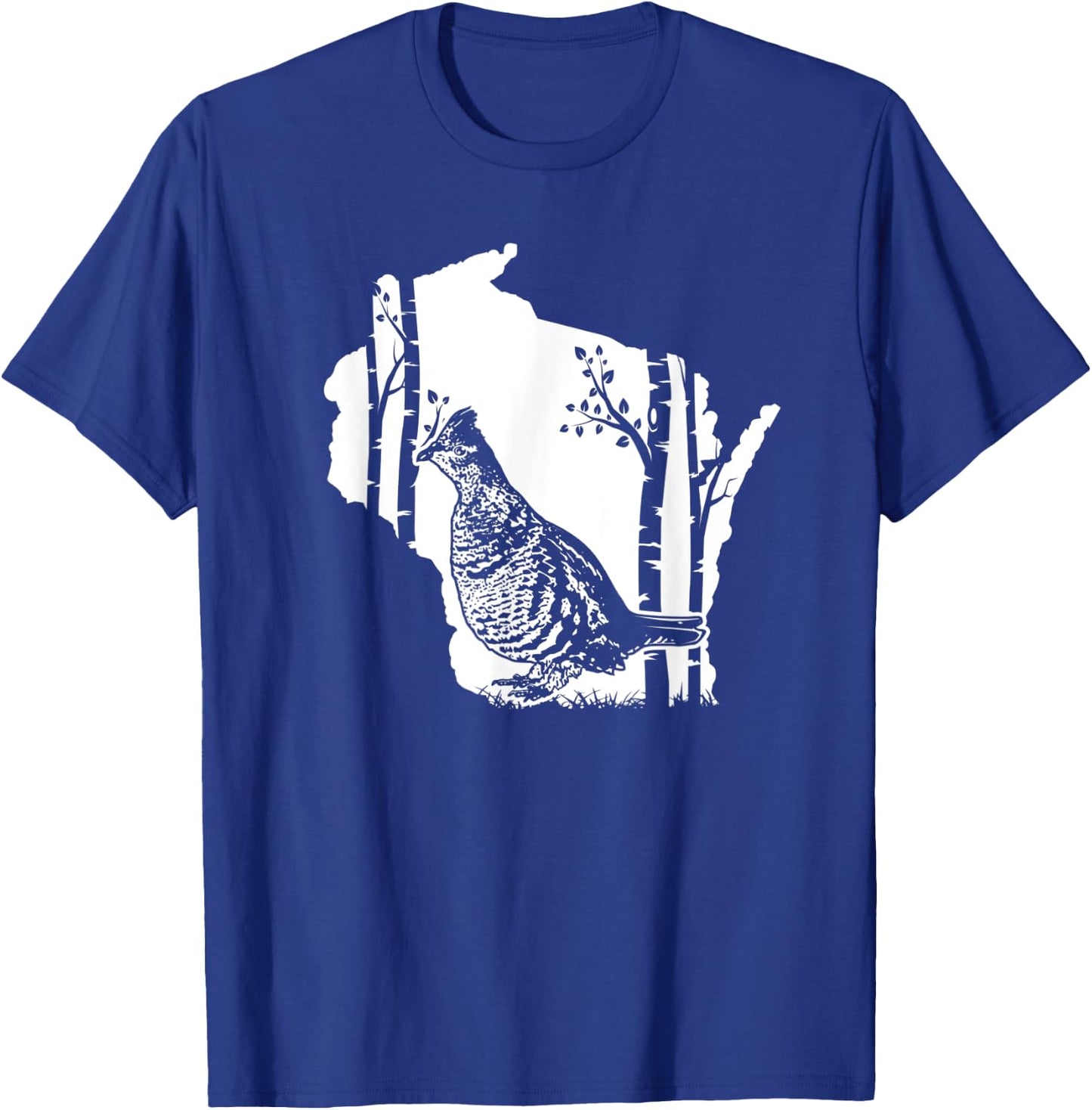 Hunting Partridge Grouse- Wisconsin map Bird Hunter T-Shirt - T-Shirt | Royal