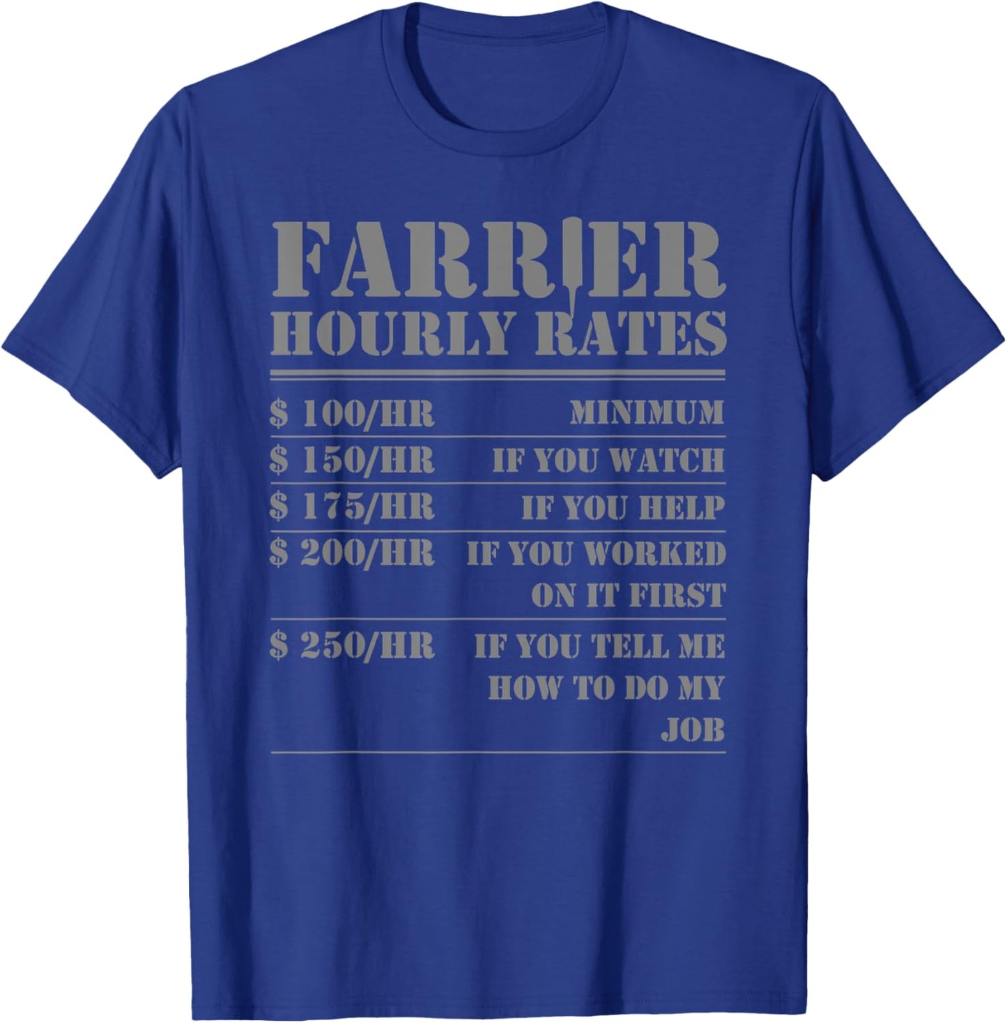 Farrier Hourly Rates Funny Labor Horseshoer Equine Worker T-Shirt - T-Shirt | Royal
