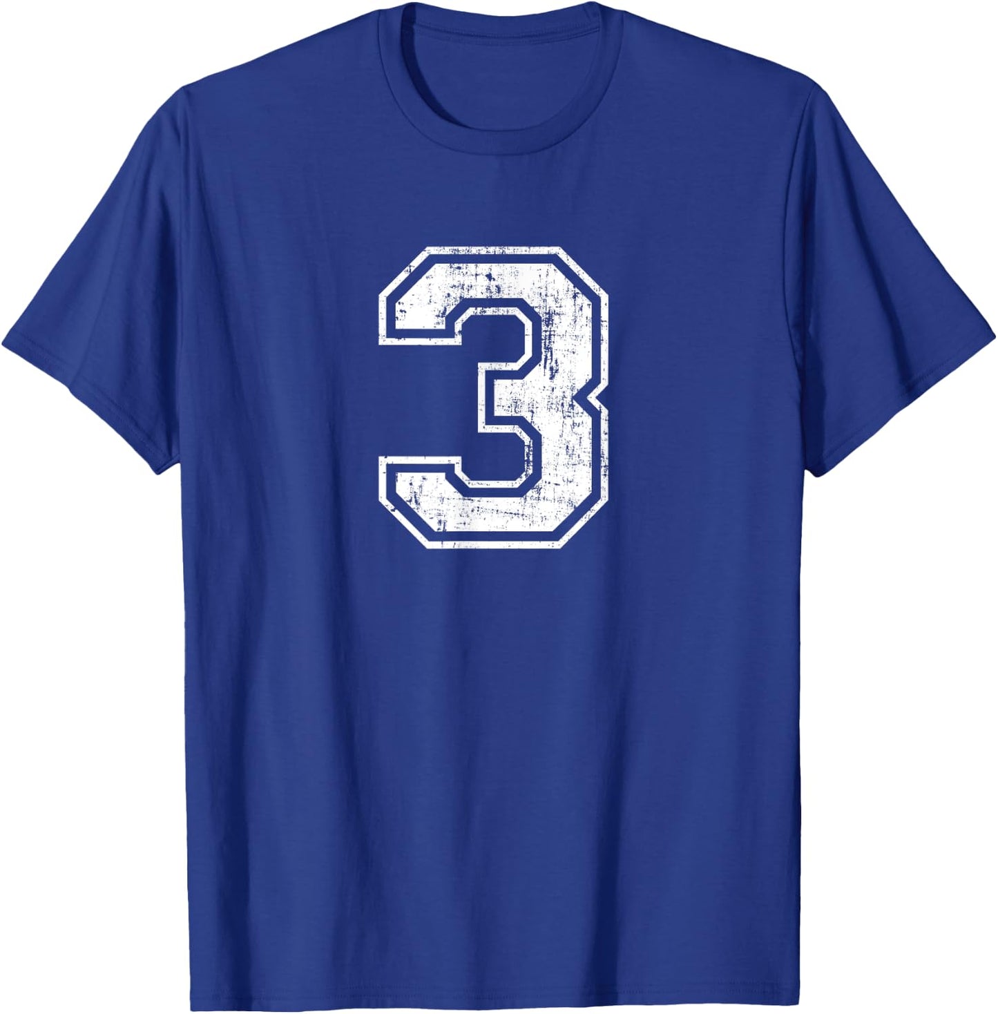 Number 3 Three Distressed Vintage Sports Training Practice T-Shirt - T-Shirt | Royal