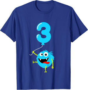 Kids 3rd Birthday Cute Monster Gift Shirt For 3 Year Old Boys T-Shirt - T-Shirt | Royal