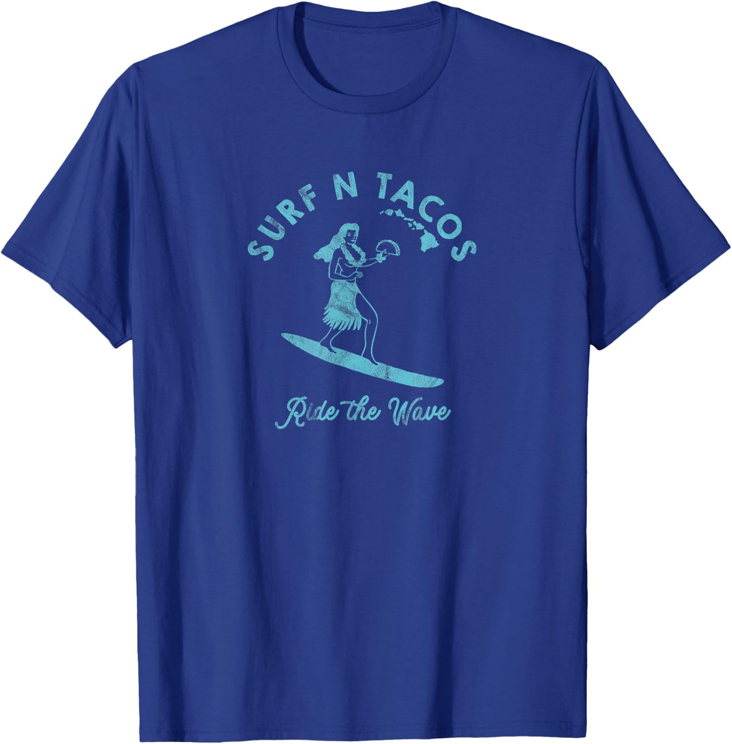 Hawaii Surf N Taco Surfer Hula Girl Vintage Style T-Shirt - T-Shirt | Royal