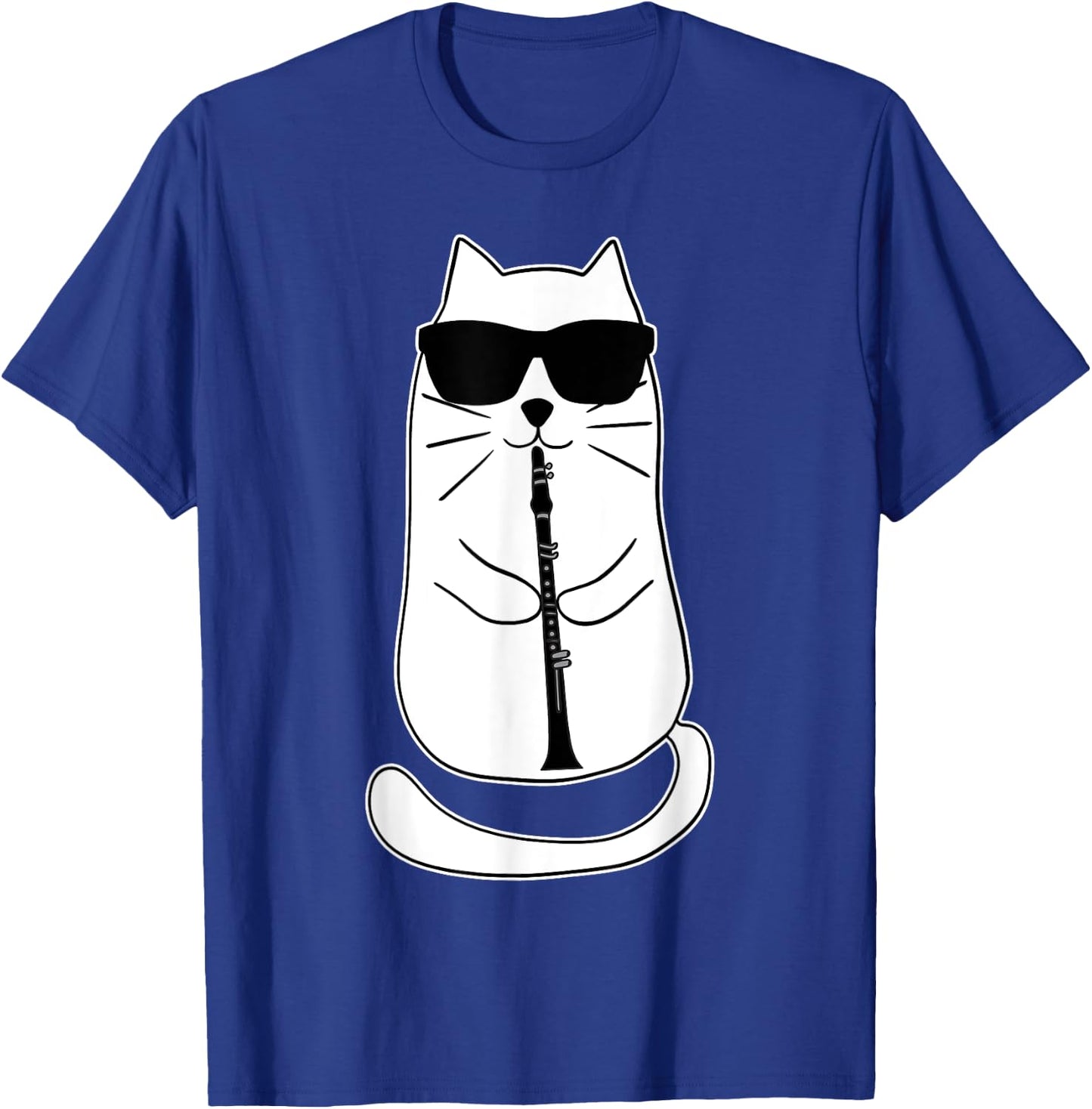 Funny Clarinet Cat With Sunglasses Musician Retro Vintage Men Women T-Shirt - T-Shirt | Royal