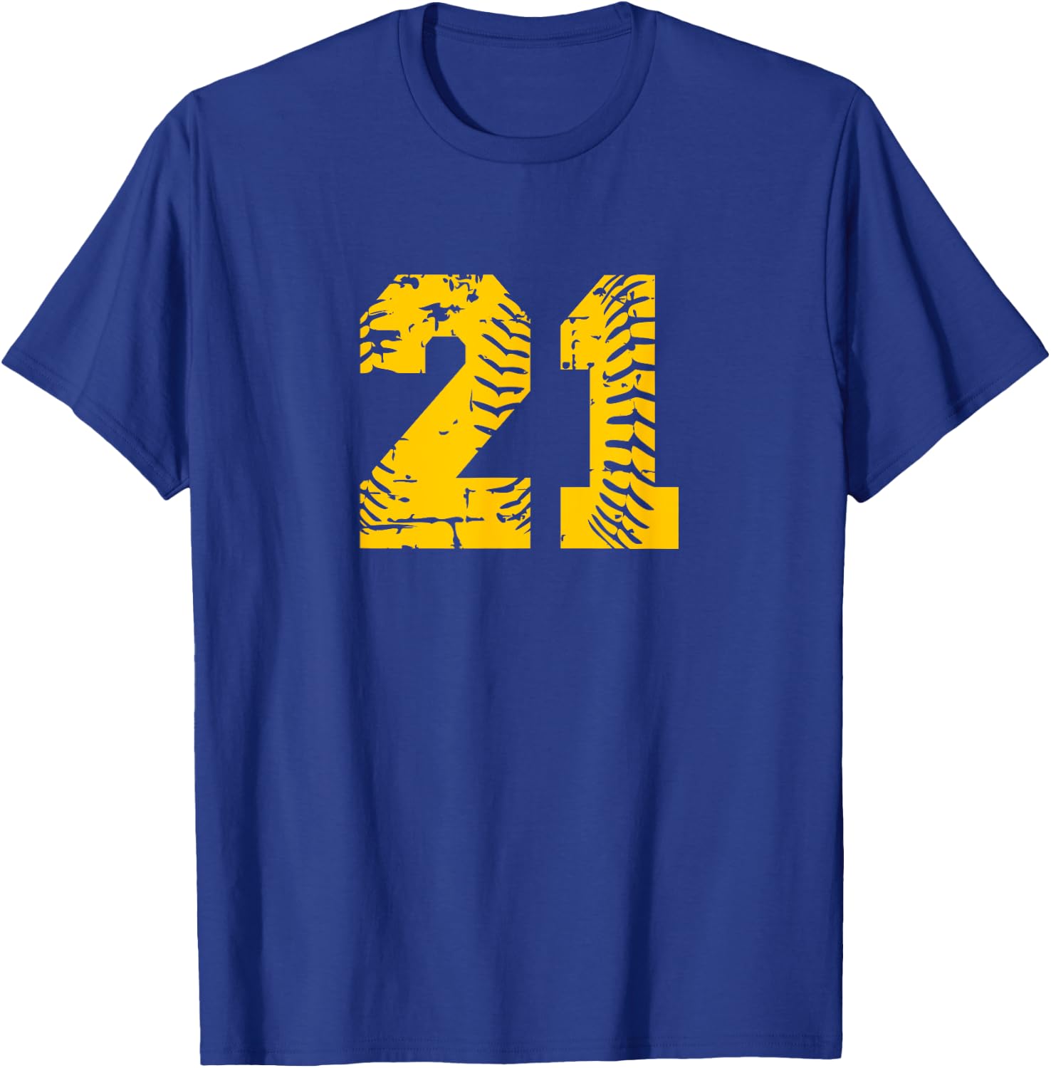 Baseball Softball Number #21 Yellow Birthday Lucky Number T-Shirt - T-Shirt | Royal