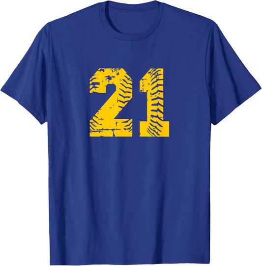 Baseball Softball Number #21 Yellow Birthday Lucky Number T-Shirt - T-Shirt | Royal