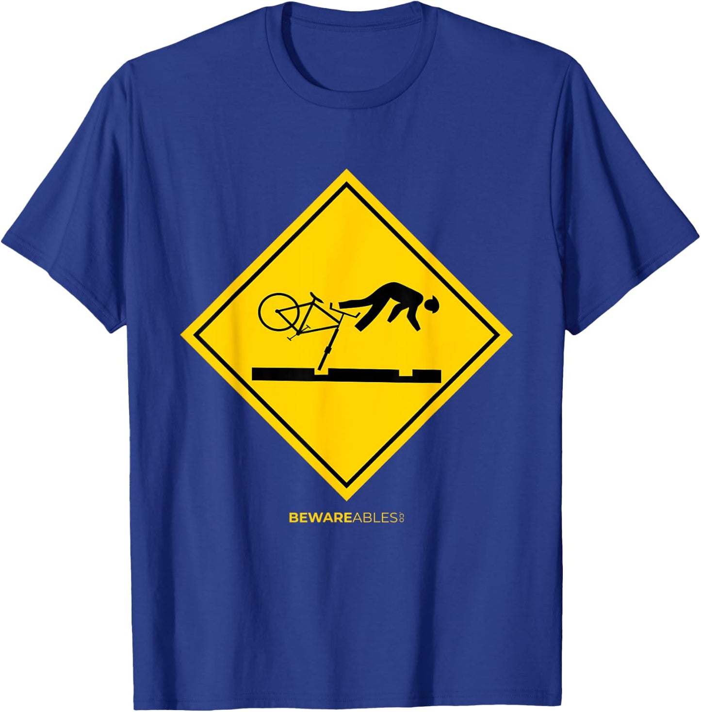 Falling bicyclists ahead caution sign funny cycling bike MTB T-Shirt - T-Shirt | Royal