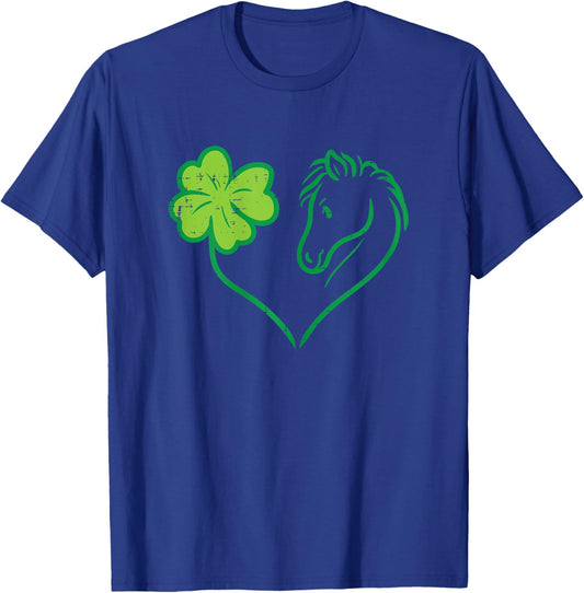 Shamrock Heart Horse Clover St Patricks Day Women Girls Gift T-Shirt - T-Shirt | Royal