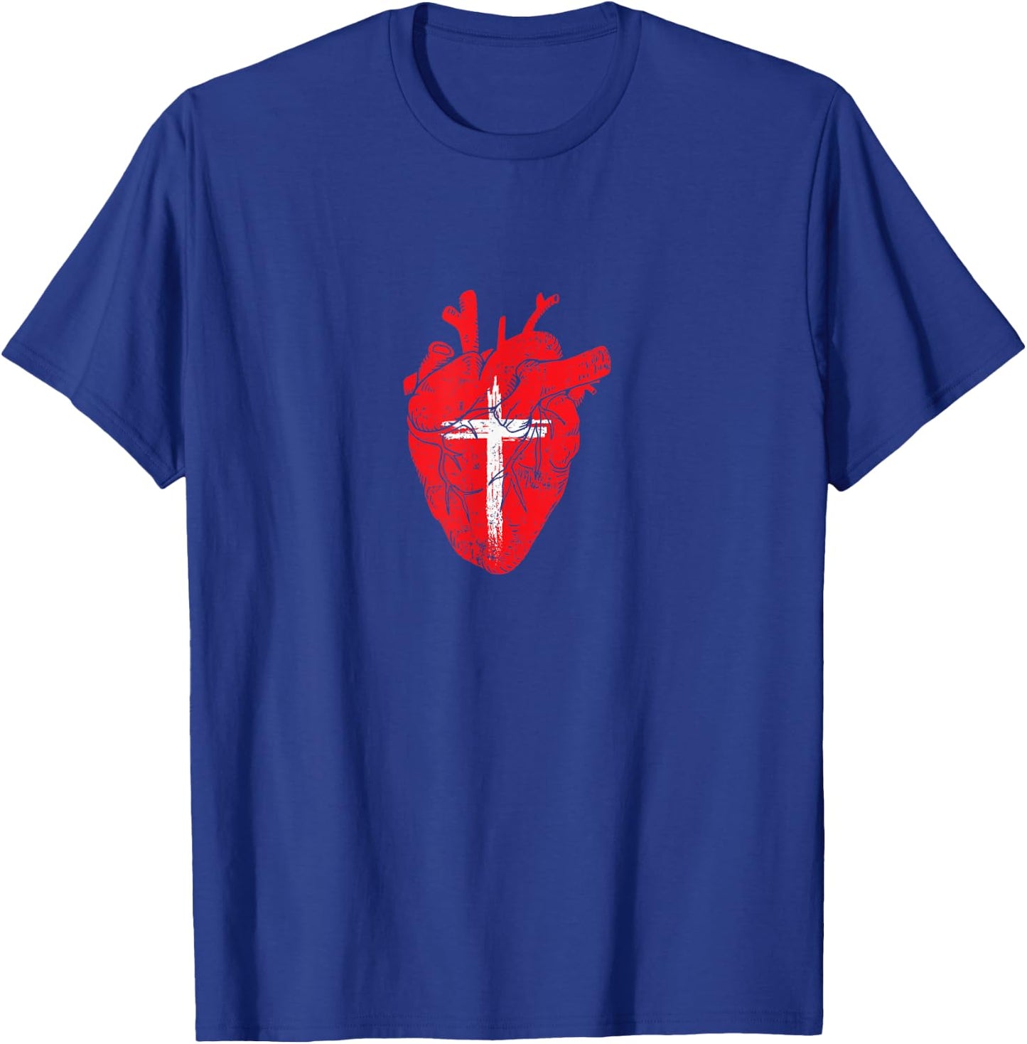 Red Heart Cross Design for Christian Believers T-Shirt - T-Shirt | Royal