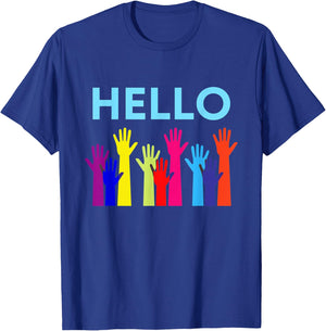 Hello Waving Hands Greeting Gift mom, dad T-Shirt - T-Shirt | Royal