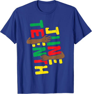 June Teenth Hug Arm Juneteenth June 19th 1865 Men Women Kids T-Shirt - T-Shirt | Royal
