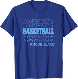 Basketball Rhode Island in Modern Stacked Lettering T-Shirt - T-Shirt | Royal