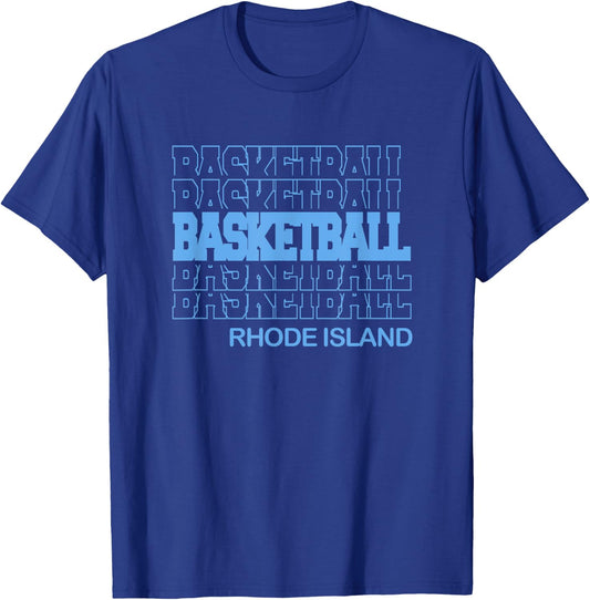 Basketball Rhode Island in Modern Stacked Lettering T-Shirt - T-Shirt | Royal
