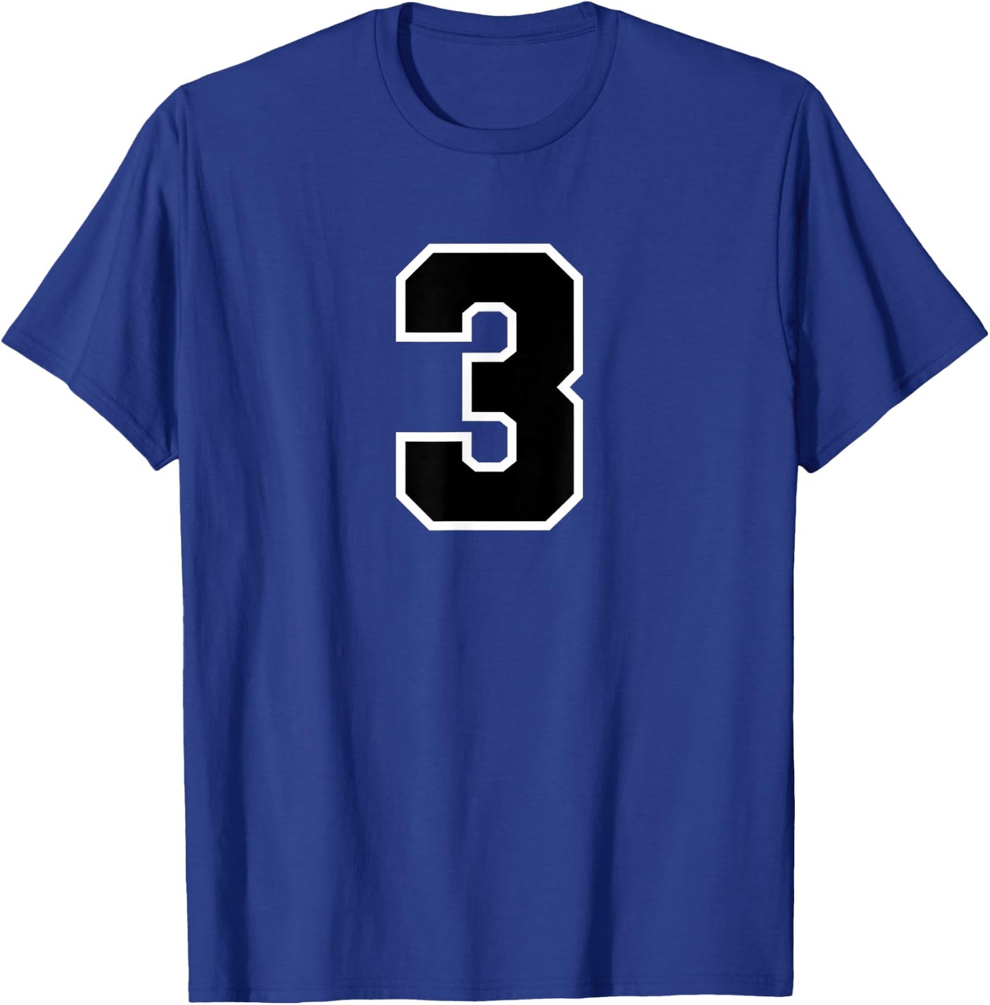 Number 3 Sports Team White Black Varsity Number T-Shirt - T-Shirt | Royal