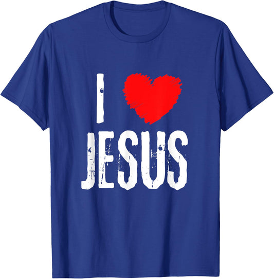 Vintage Grunge I Love JESUS typography, Christian T-Shirt - T-Shirt | Royal