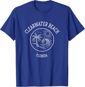 Clearwater Beach Florida Retro Seascape Novelty Art Design Men Women T-Shirt - T-Shirt | Royal