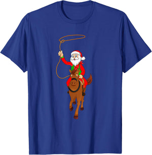 Cowboy Santa Claus Riding A Horse Christmas Cowboy Kids Boys T-Shirt - T-Shirt | Royal