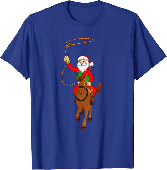 Cowboy Santa Claus Riding A Horse Christmas Cowboy Kids Boys T-Shirt - T-Shirt | Royal