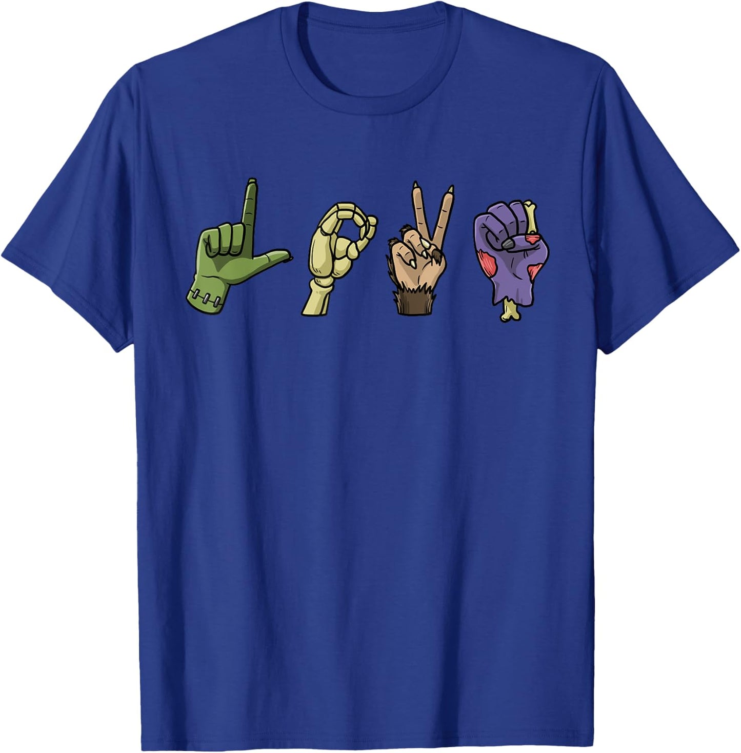 Halloween ASL LOVE Hand Sign Monsters Scary Creatures T-Shirt - T-Shirt | Royal
