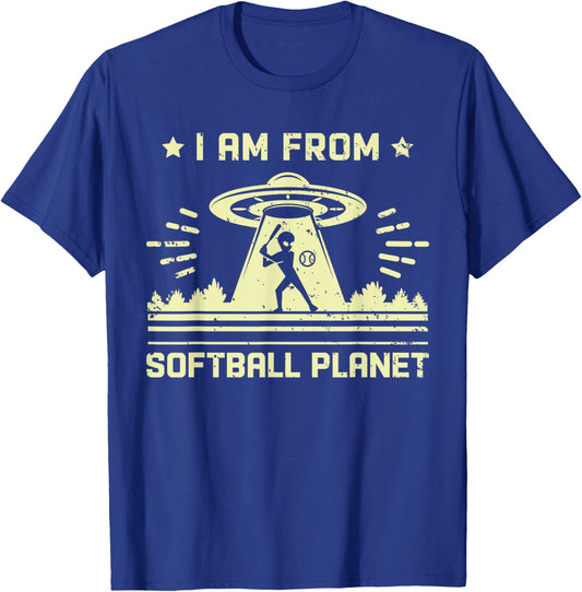 I Am From Softball Planet Funny Softball Alien T-Shirt - T-Shirt | Royal