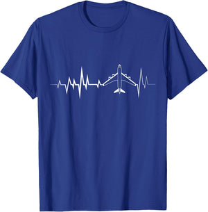 Airplane Heartbeat Plane Aviator T-Shirt - T-Shirt | Royal
