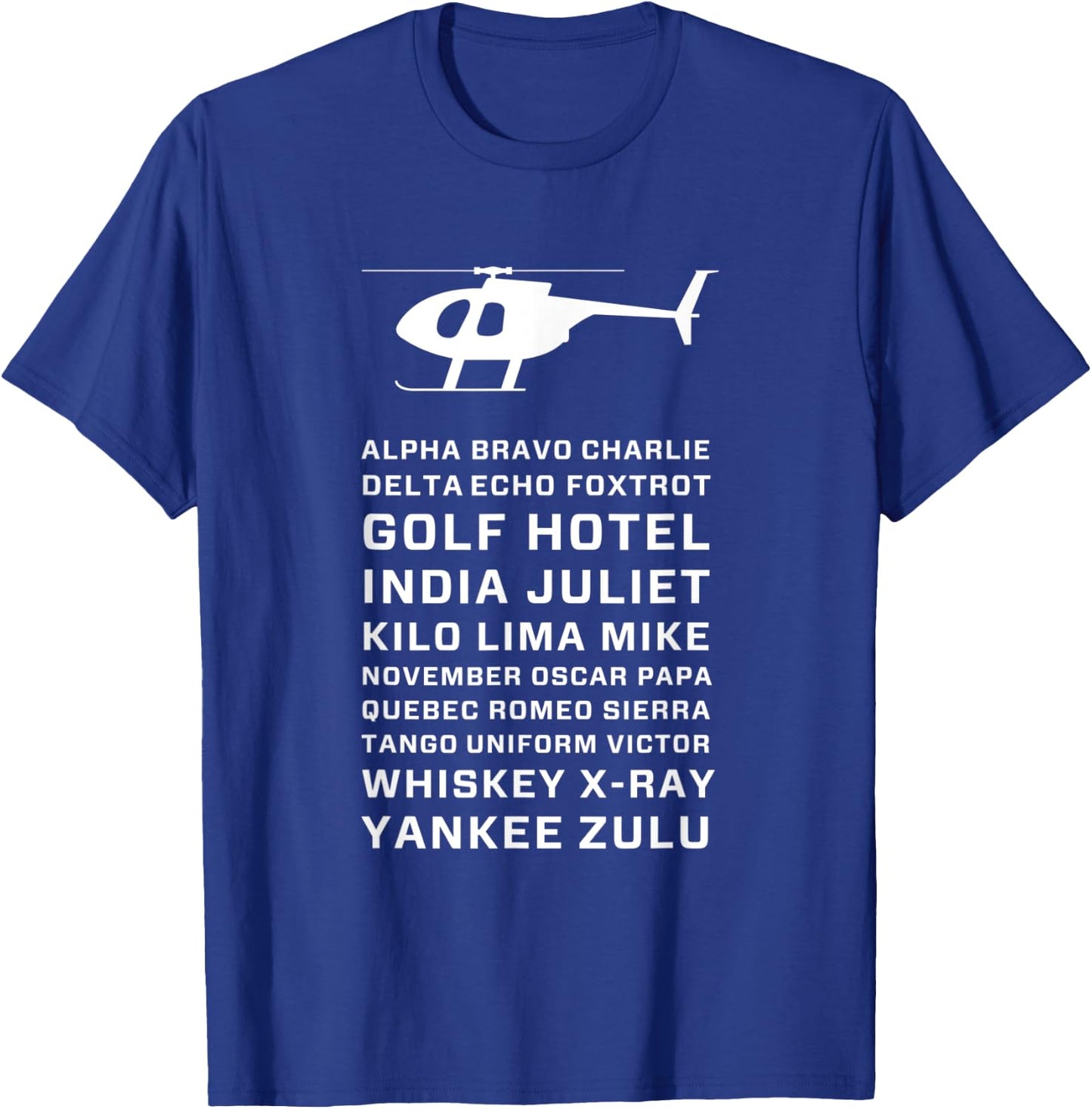 Helicopter Pilot Phone Alphabet Alpha Bravo Charlie T-Shirt - T-Shirt | Royal