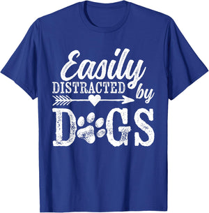 Easily Distracted By Dogs Funny Vintage Dog Lover Mom Saying T-Shirt - T-Shirt | Royal