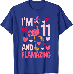 I'm 11 and Flamazing Flamingo Birthday For Boys 11 Years Old T-Shirt - T-Shirt | Royal