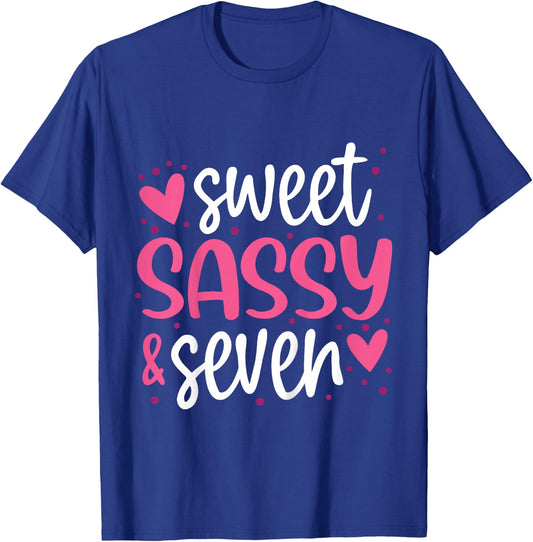 Sweet Sassy and Seven 7th Birthday Girls 7 Years Old T-Shirt - T-Shirt | Royal