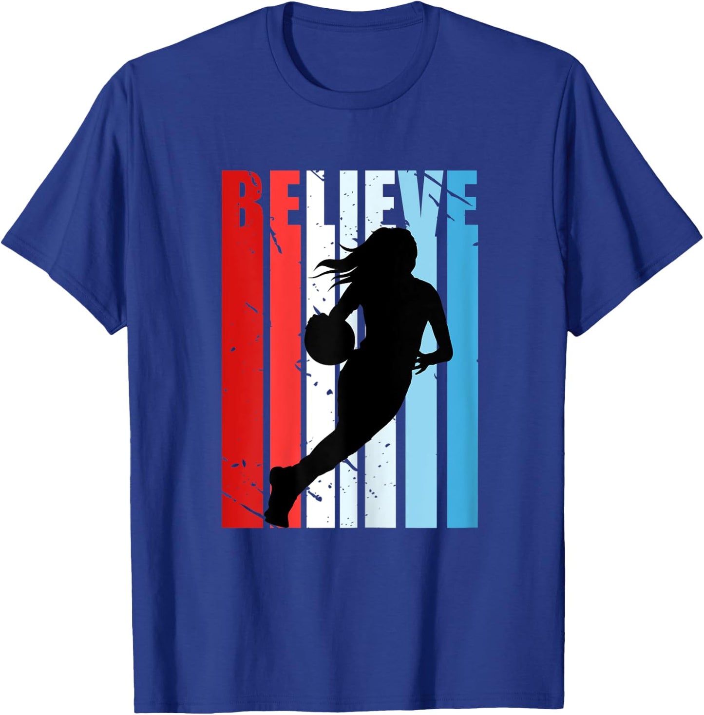 Retro Basketball Girls Woman Motivational Red White Blue USA T-Shirt - T-Shirt | Royal