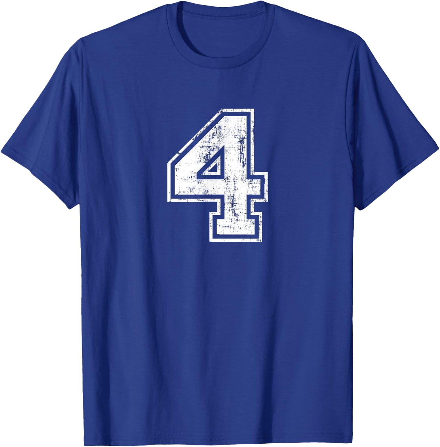 Sport Training Practice Varsity Distressed Numbers Number 4 Four -Adults Black Cotton 100% Small Short Sleeve T-Shirt - T-Shirt | Royal