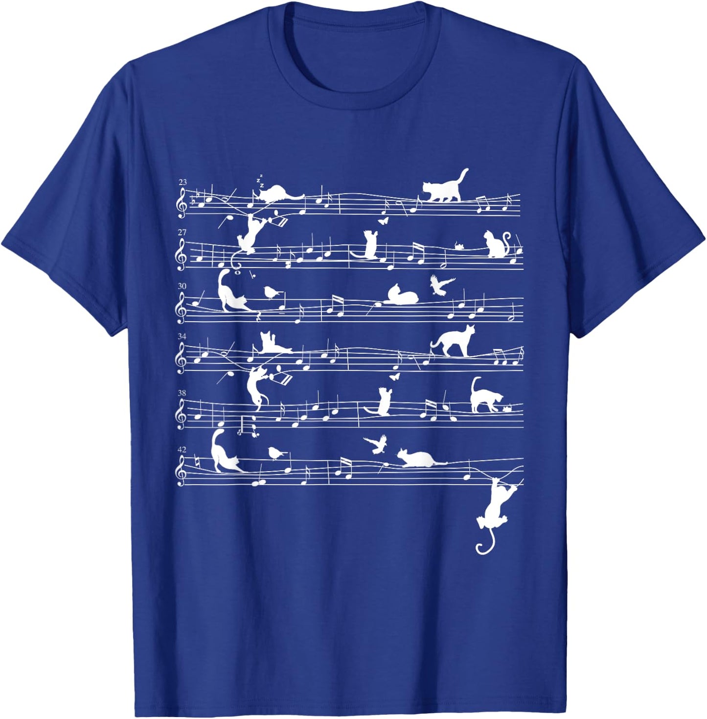 Cute Cat Kitty Playing Music Note Clef Musician Art Men Women Girls Kids T-Shirt - T-Shirt | Royal