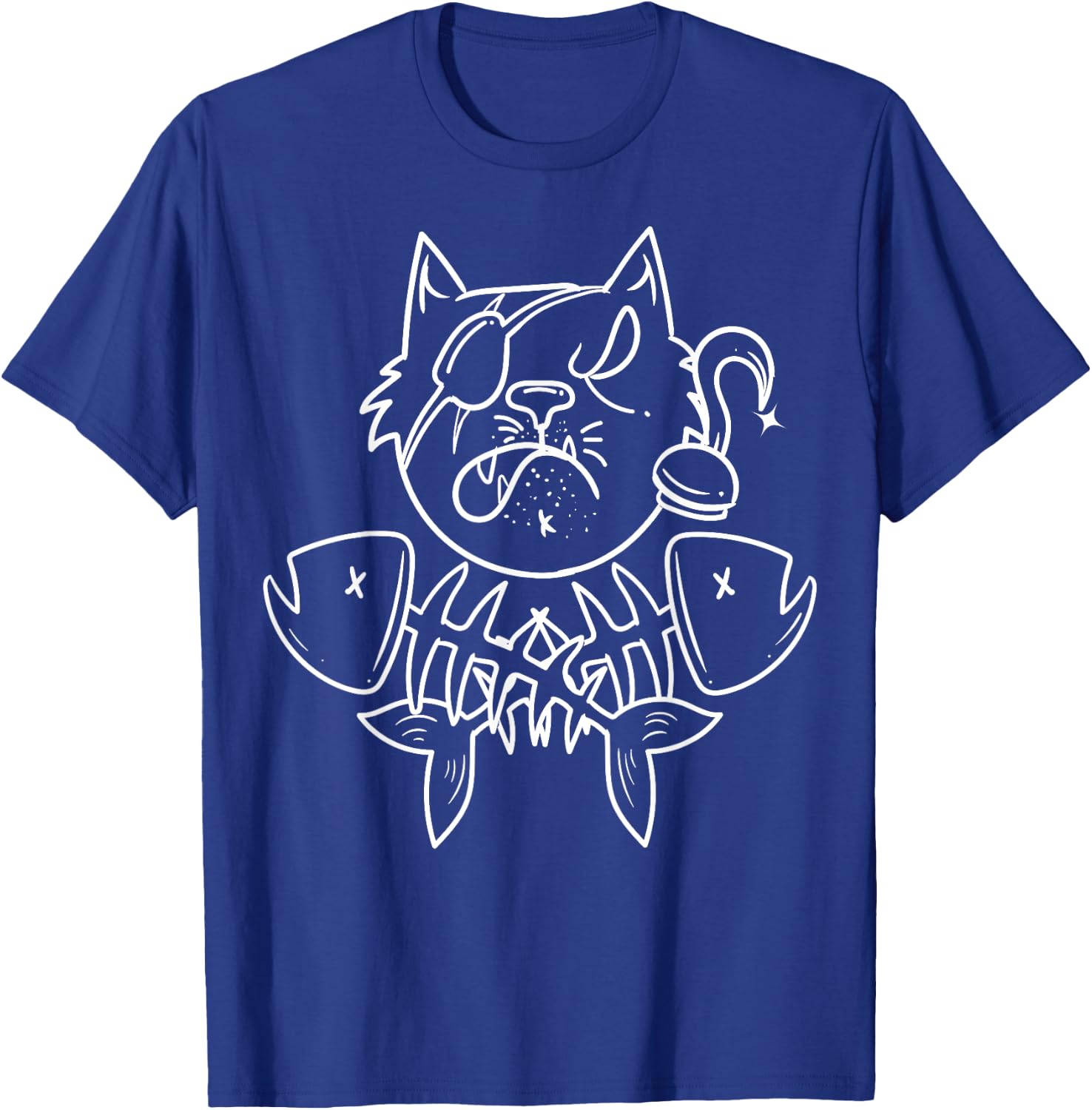 Funny Pirate Fish Cat Crossbone Halloween Jolly Roger T-Shirt - T-Shirt | Royal