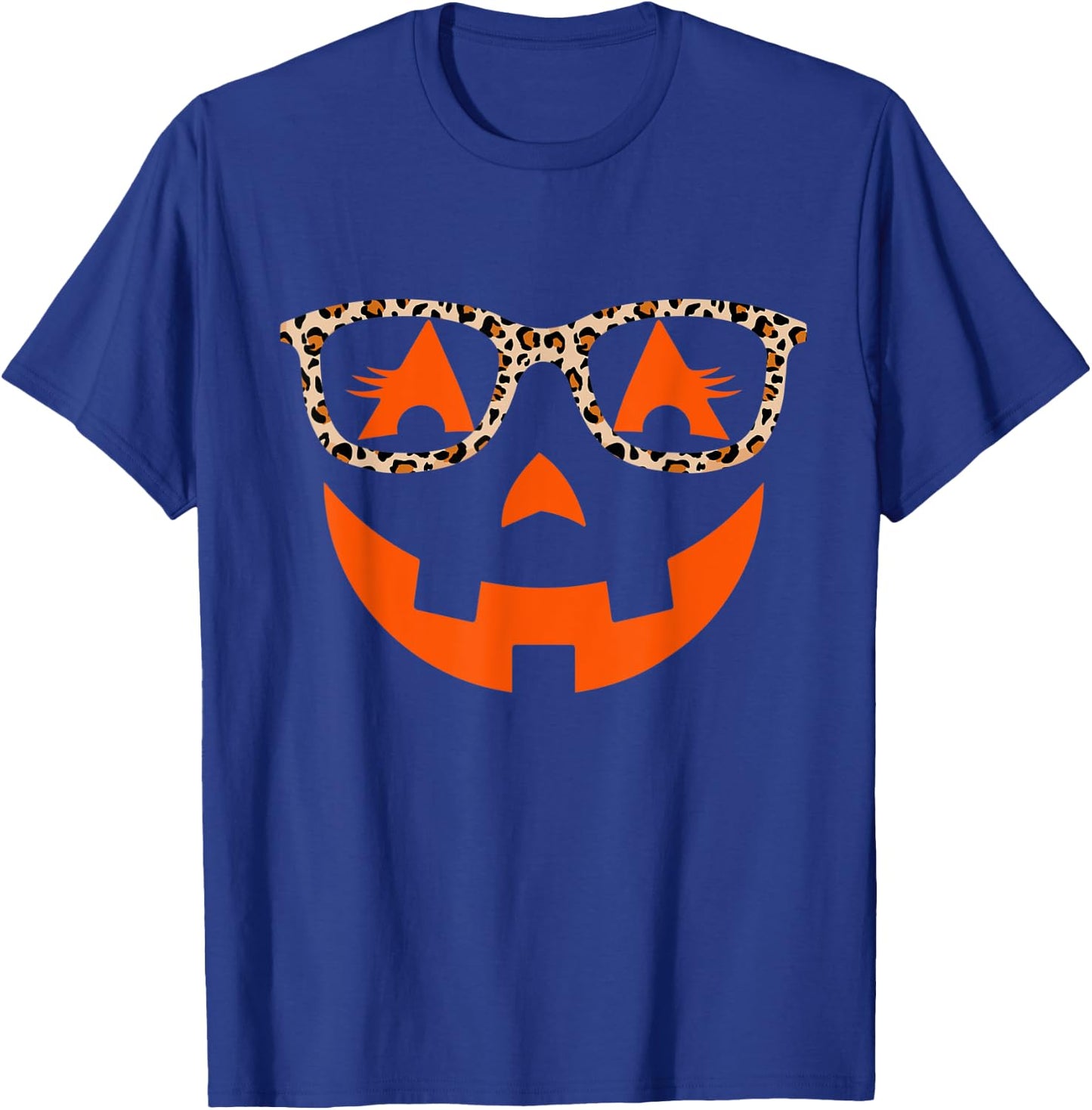 Jack O Lantern With Glasses Shirt Women Halloween Leopard T-Shirt - T-Shirt | Royal