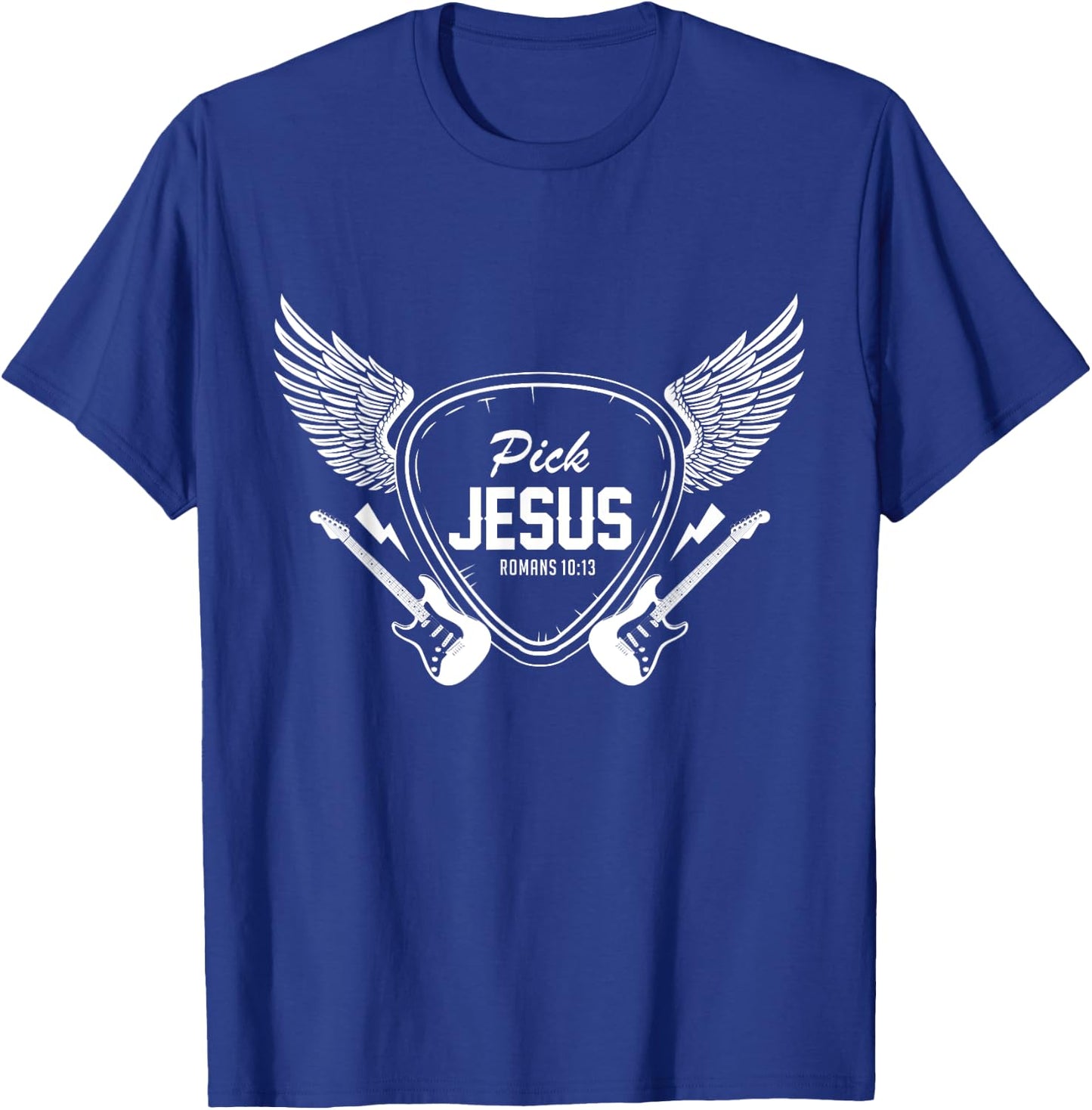 Pick Jesus Christian Church Band Guitarist Guitar T-Shirt - T-Shirt | Royal