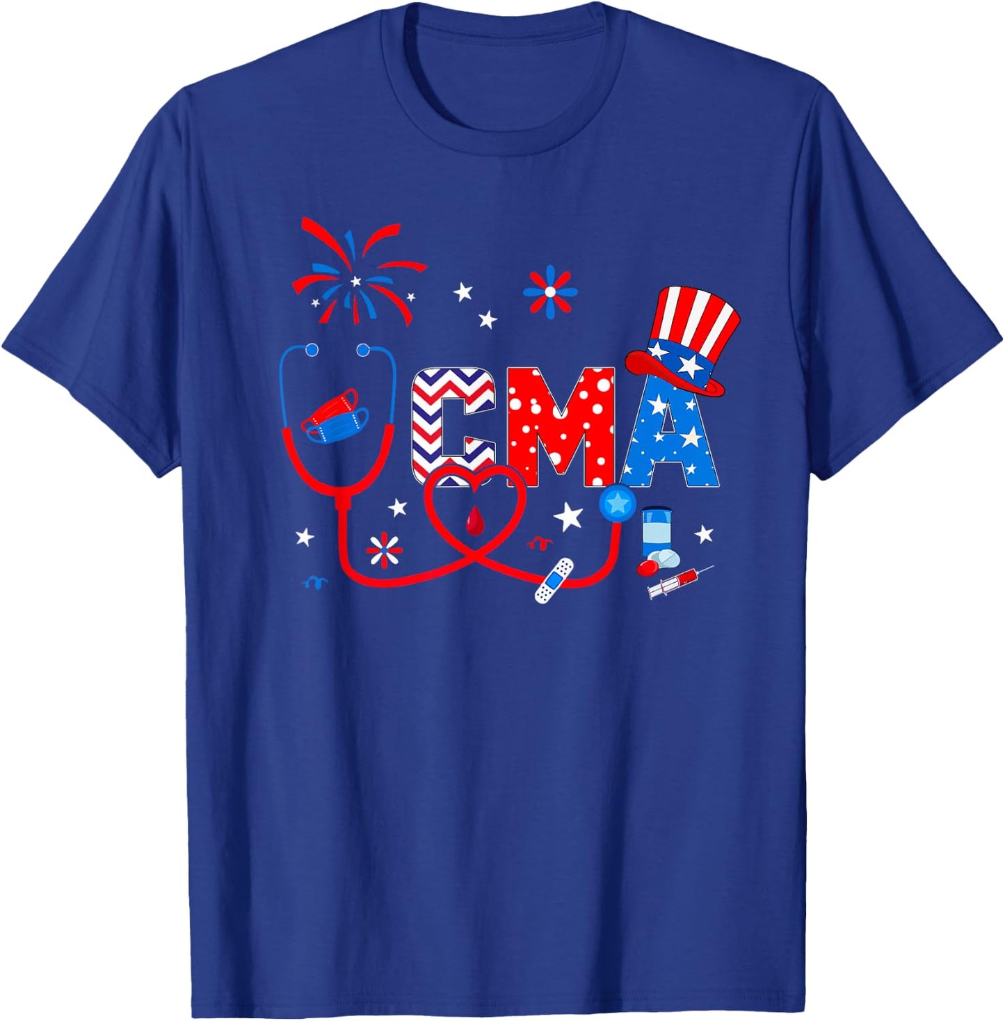 4th Of July Shirt Stethoscope Patriotic CMA T-Shirt - T-Shirt | Royal